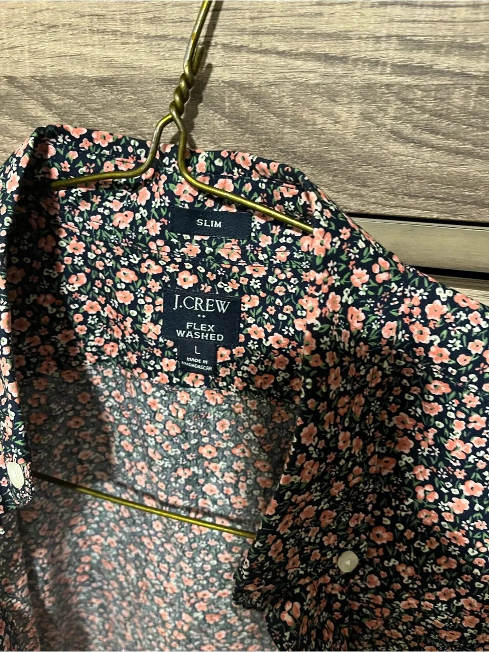 J. Crew Men’s Navy Button-Down Shirt with Pink Floral Print